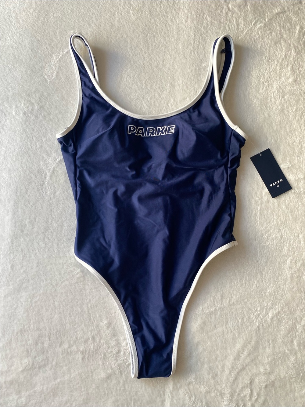 Parke X Target 90s One Piece Swimsuit Navy Blue and white